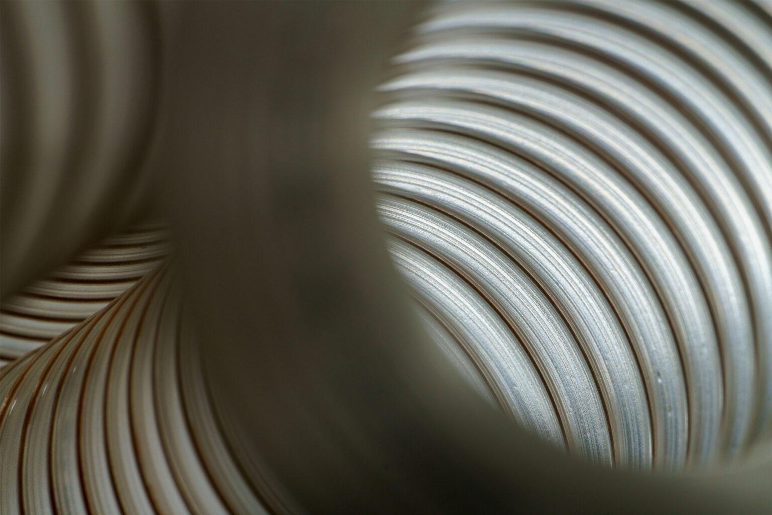 Close-up inside a Superflex spiral-reinforced flexible conduit