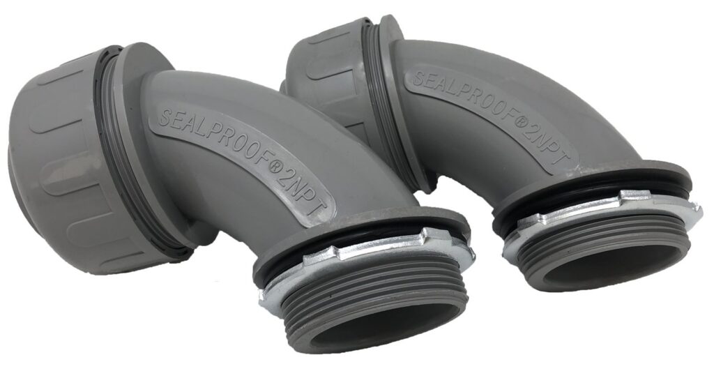 90 Degree Liquid Tight Connector, 2″ — Gray — Superflex part 8428