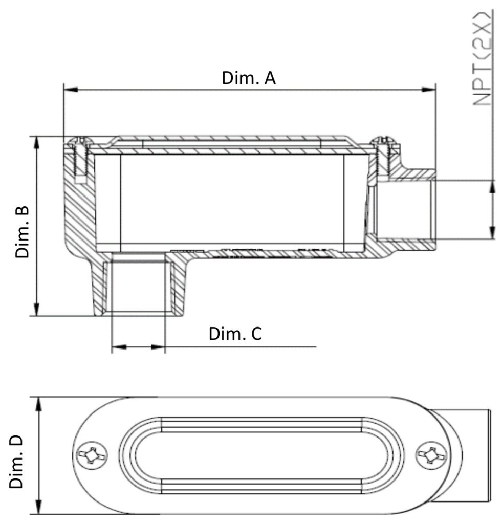 LB Series Threaded Conduit Body with Steel Cover and Gasket, 2" - dimensional drawing