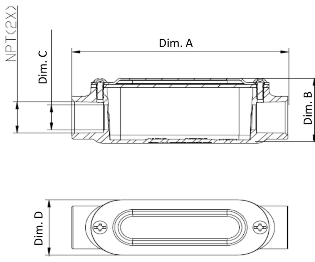 LC Series Threaded Conduit Body with Steel Cover and Gasket, 1-1/4" - dimensional drawing