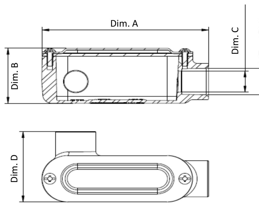 LL Series Threaded Conduit Body with Steel Cover and Gasket, 2" - dimensional drawing