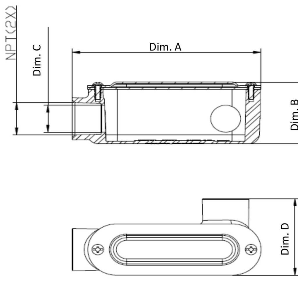 LR Series Threaded Conduit Body with Steel Cover and Gasket, 3/4" - dimensional drawing