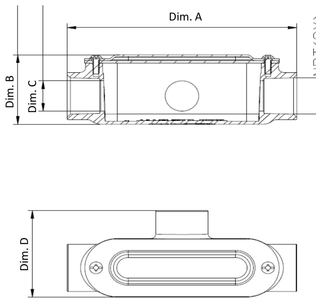 LT Series Threaded Conduit Body with Steel Cover and Gasket, 3" - dimensional drawing