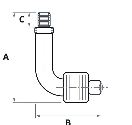 90 Degree Zinc Die Cast Connector, 1/2" - dimensional drawing