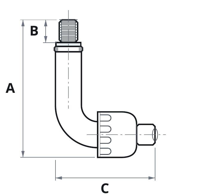 90 Degree Liquid Tight Connector, 2" — Black - dimensional drawing