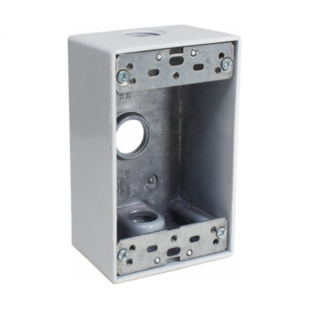 1-Gang Rectangular Box (3) 1/2" Holes — White