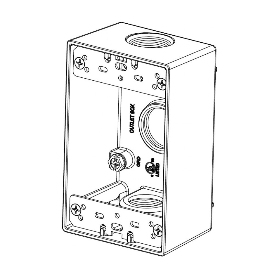 1-Gang Rectangular Box (3) 3/4" Holes — Gray