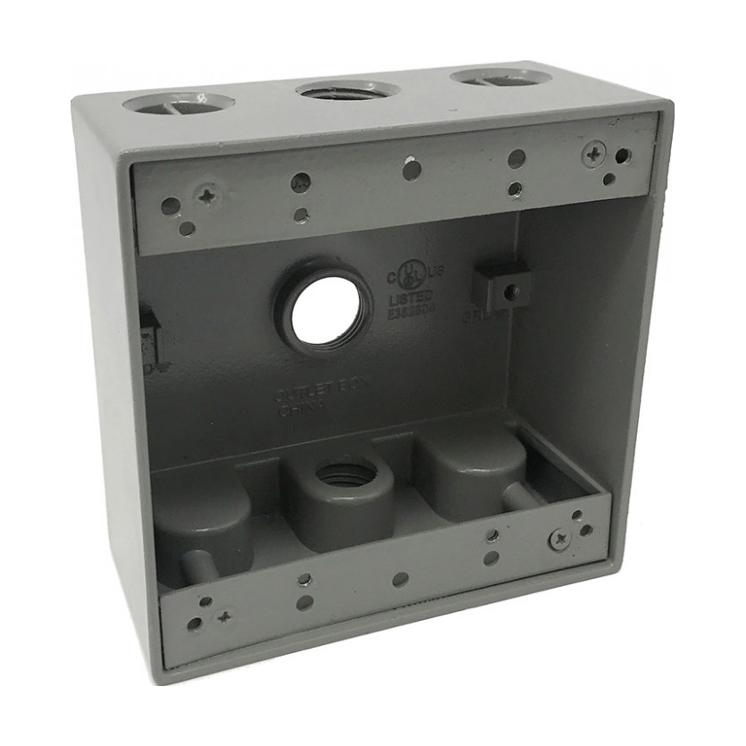 2-Gang Box (3) 1/2″ Holes — Gray — Superflex part 2GB350
