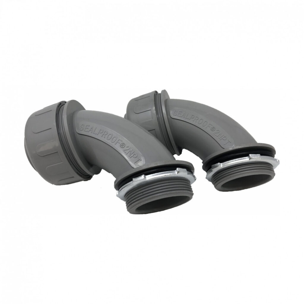 90 Degree Liquid Tight Connector, 2" — Gray